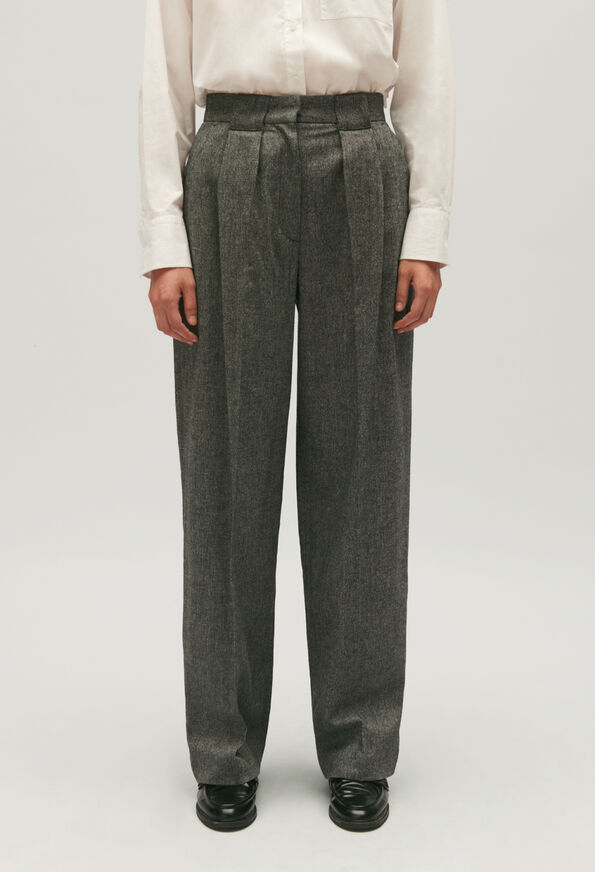 Pantalon tailleur large gris chiné | Claudie Pierlot : Pantalons et Jeans couleur GRIS CHINE