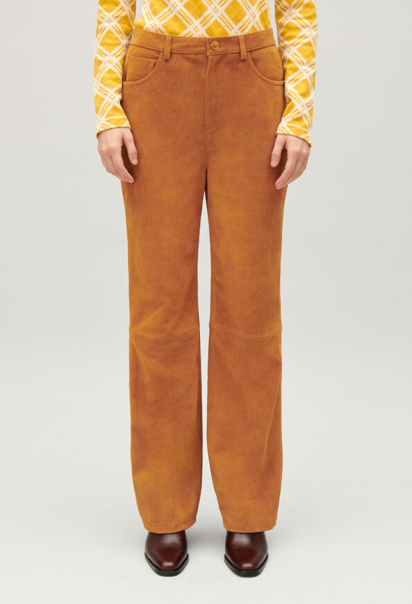 224CLARKEBIS : Pantalons en cuir couleur BEIGE FONCE