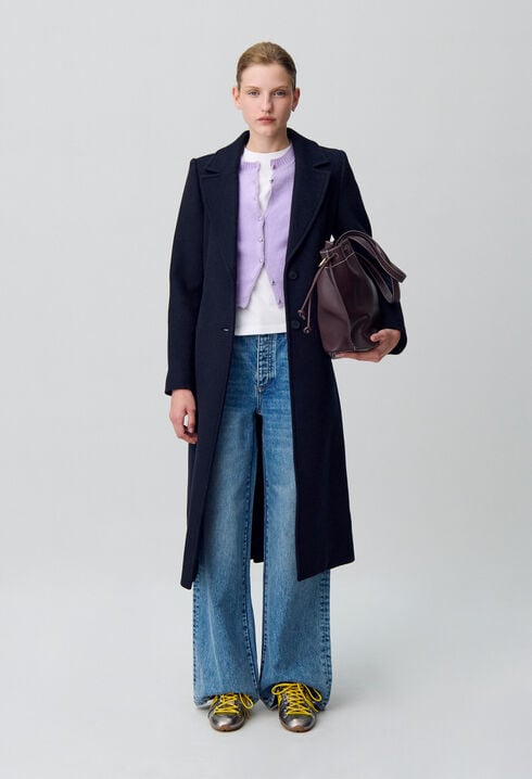 Manteau long croisé laine