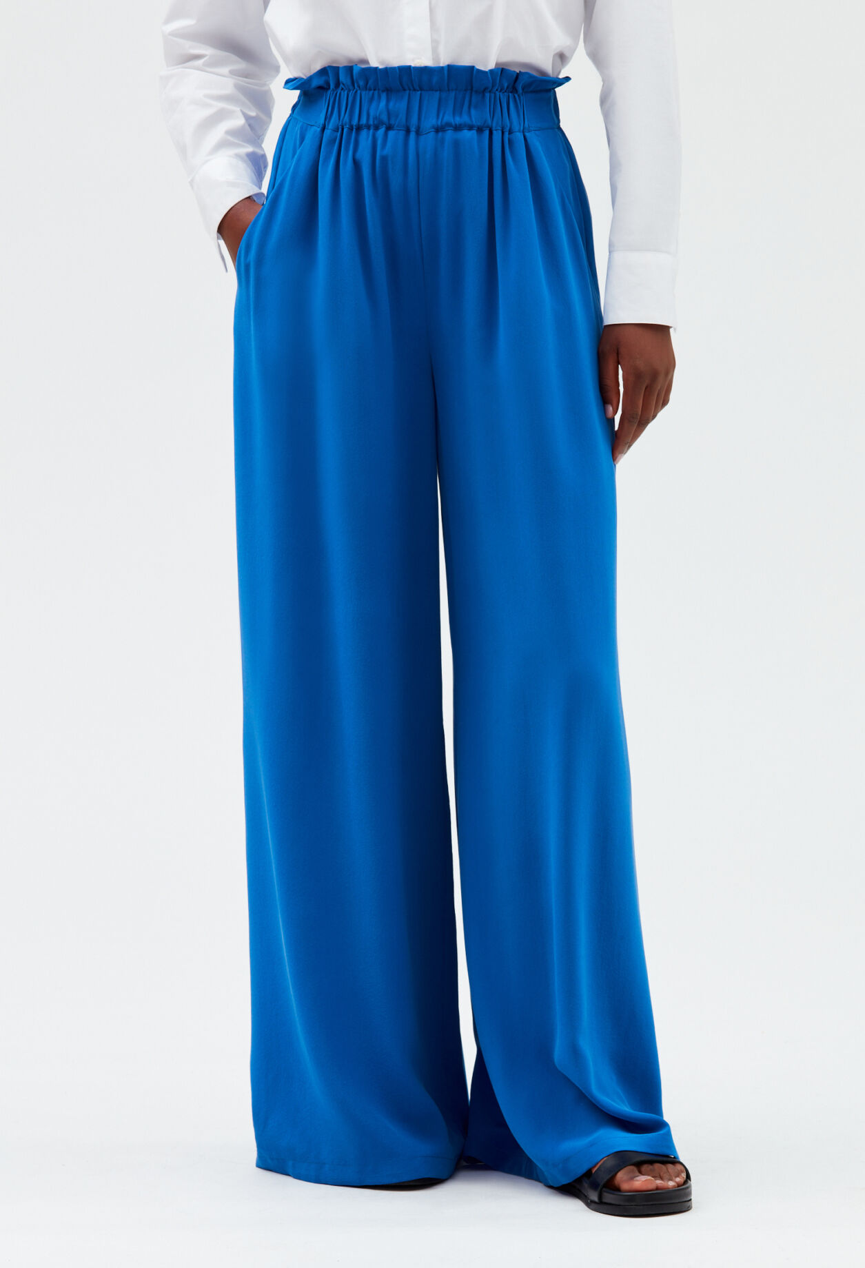 Pantalon soie bleu