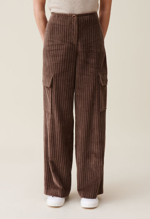 Pantalon cargo large velour côtelé