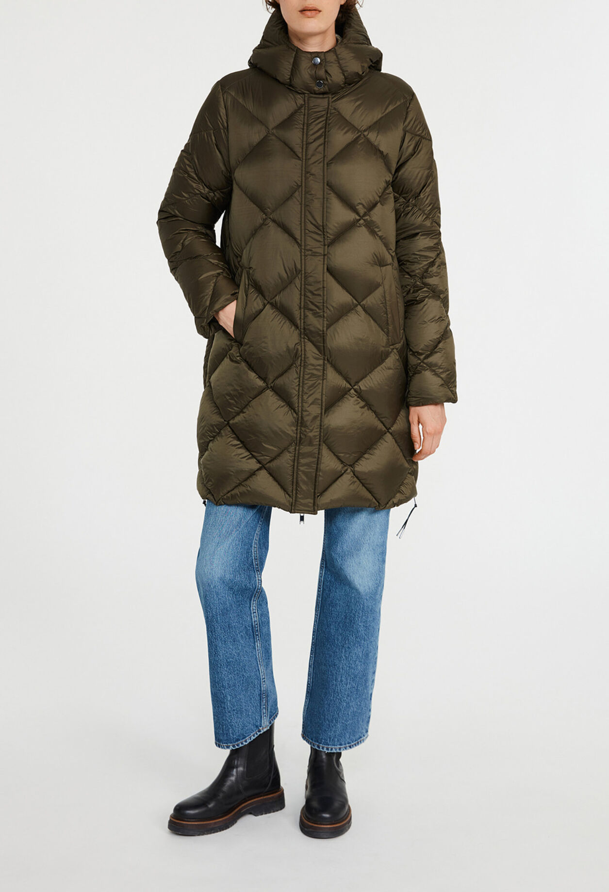 Long jacket made from recycled polyester