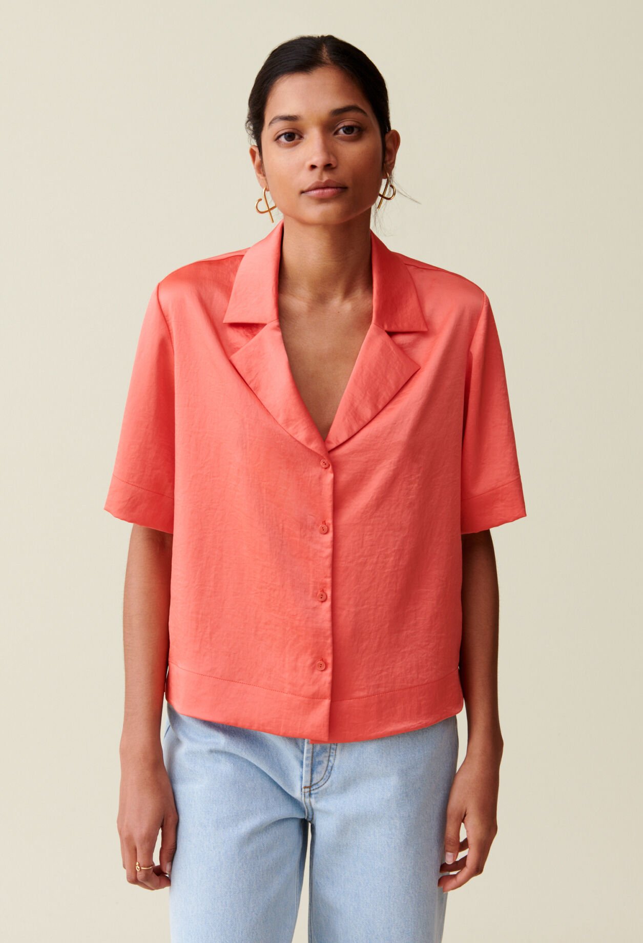 Flowing Satin Mandarin Shirt