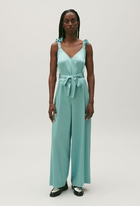 Flowing aqua jumpsuit