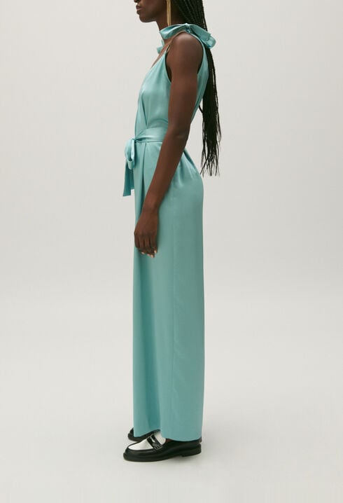 Flowing aqua jumpsuit