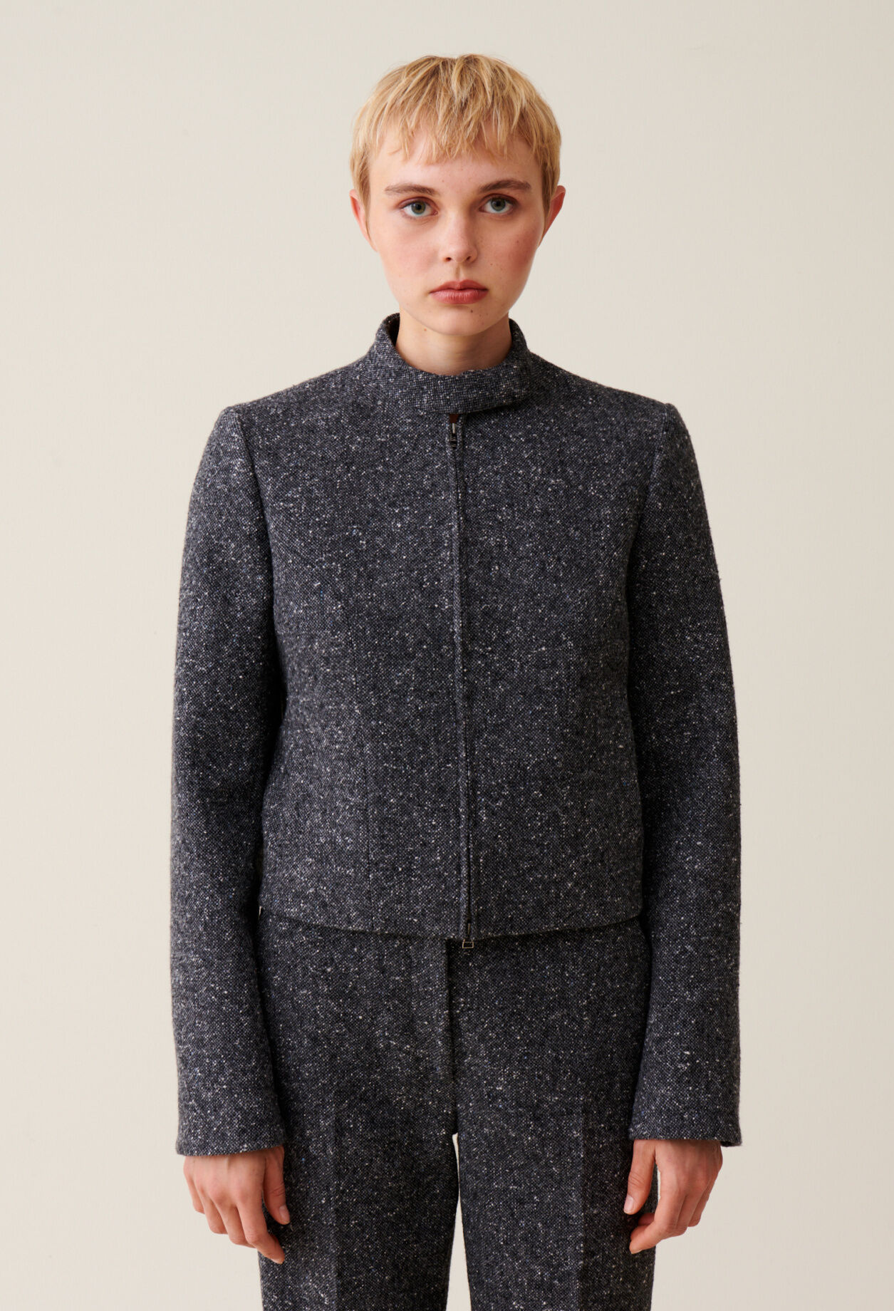 Veste courte laine mélangée grise