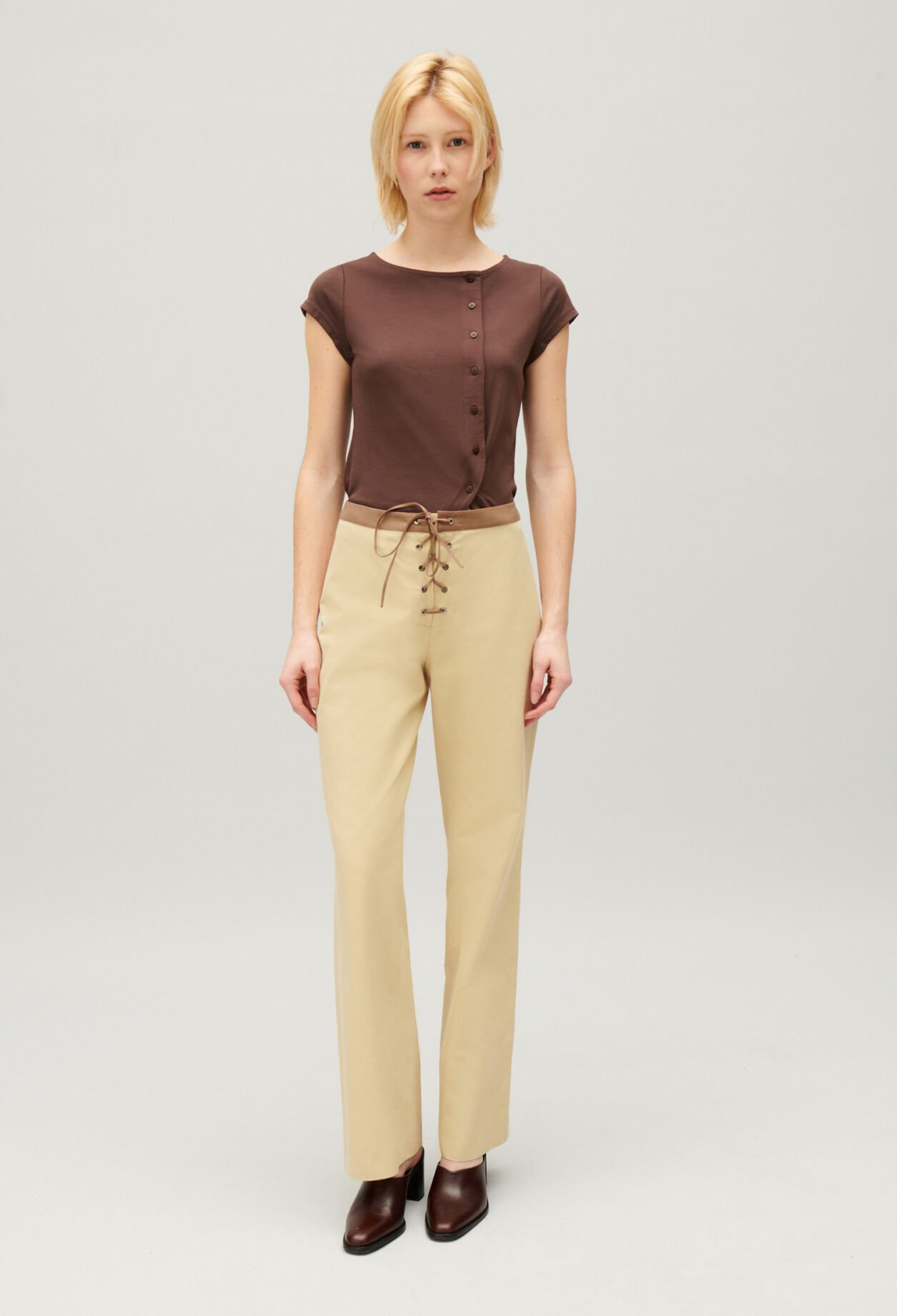 Two-tone lace-up trousers