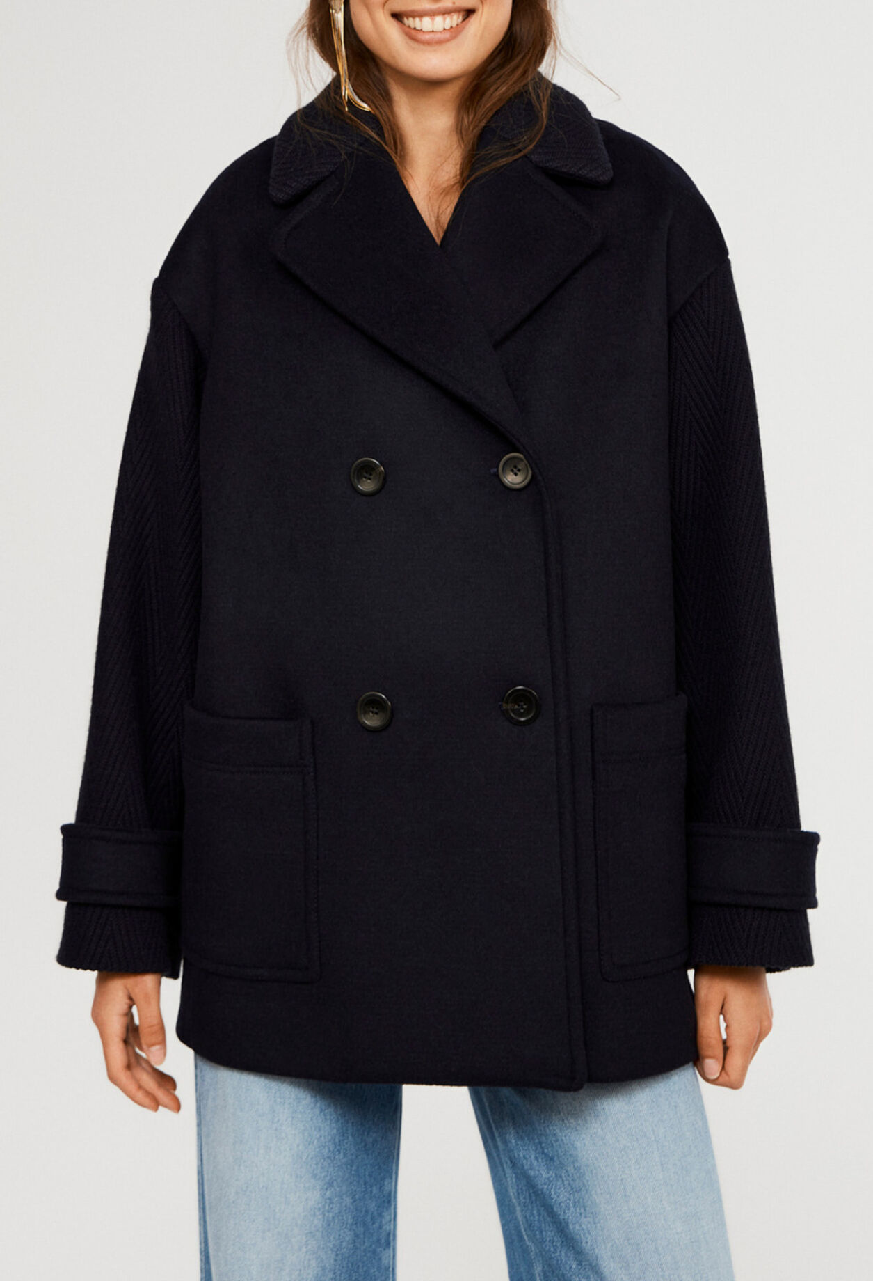 Manteau bi-matière en laine recyclée