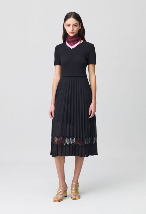 Robe midi Twist bi-matière noire