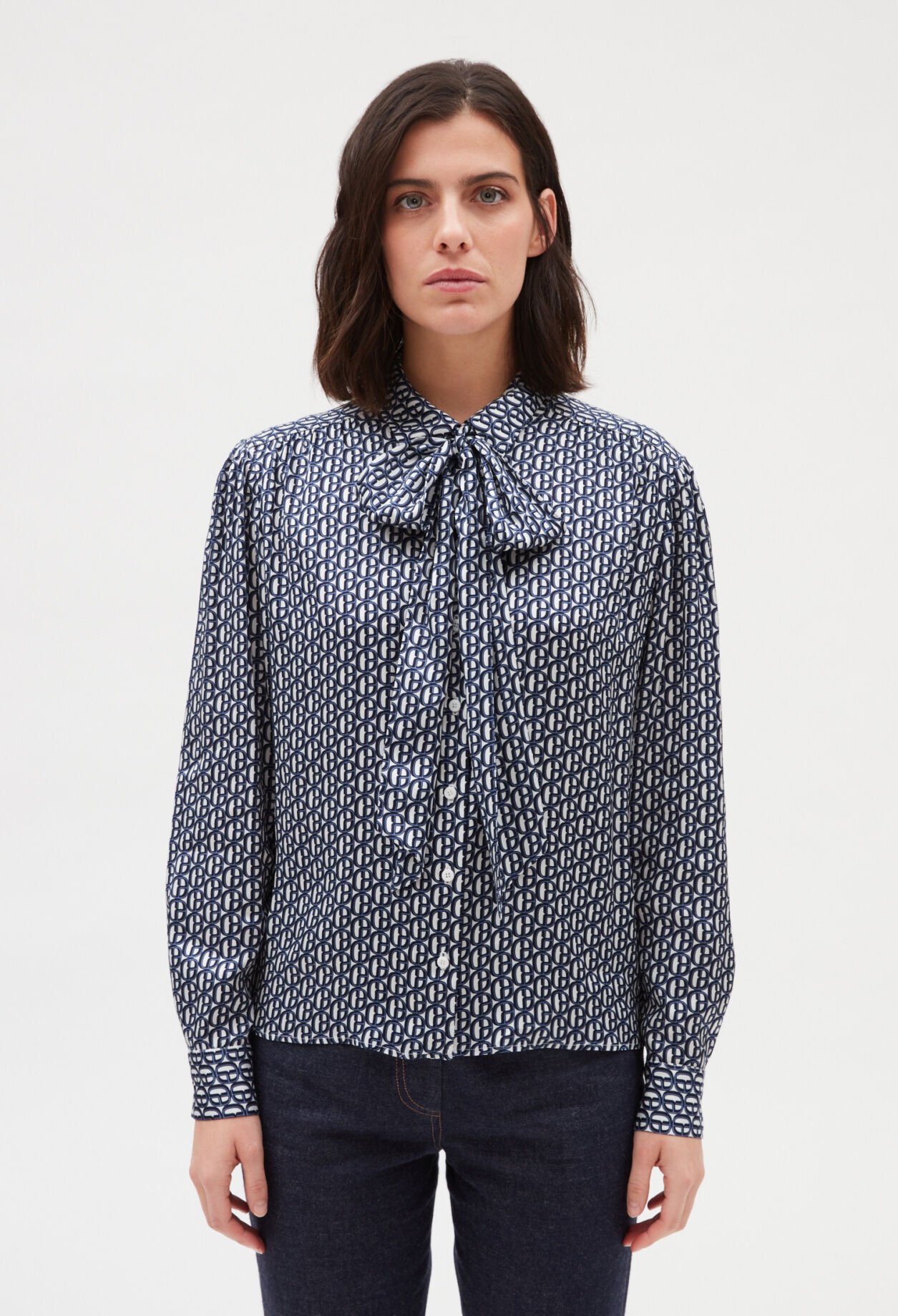 Chemise col lavalliere amovible bleu