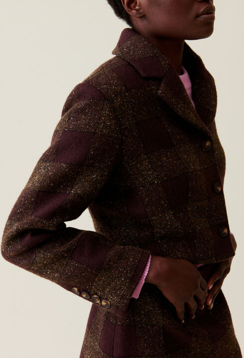 Veste courte carreaux boutonnée