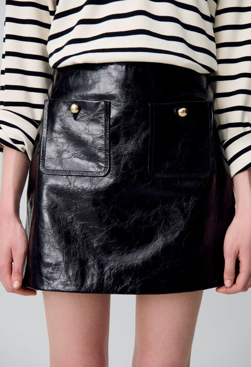 Jupe cuir vernis craquelé