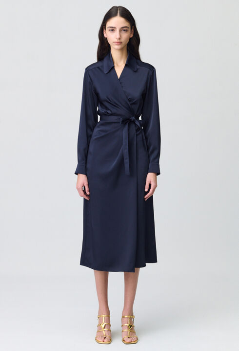 Robe satinée mi-longue portefeuille