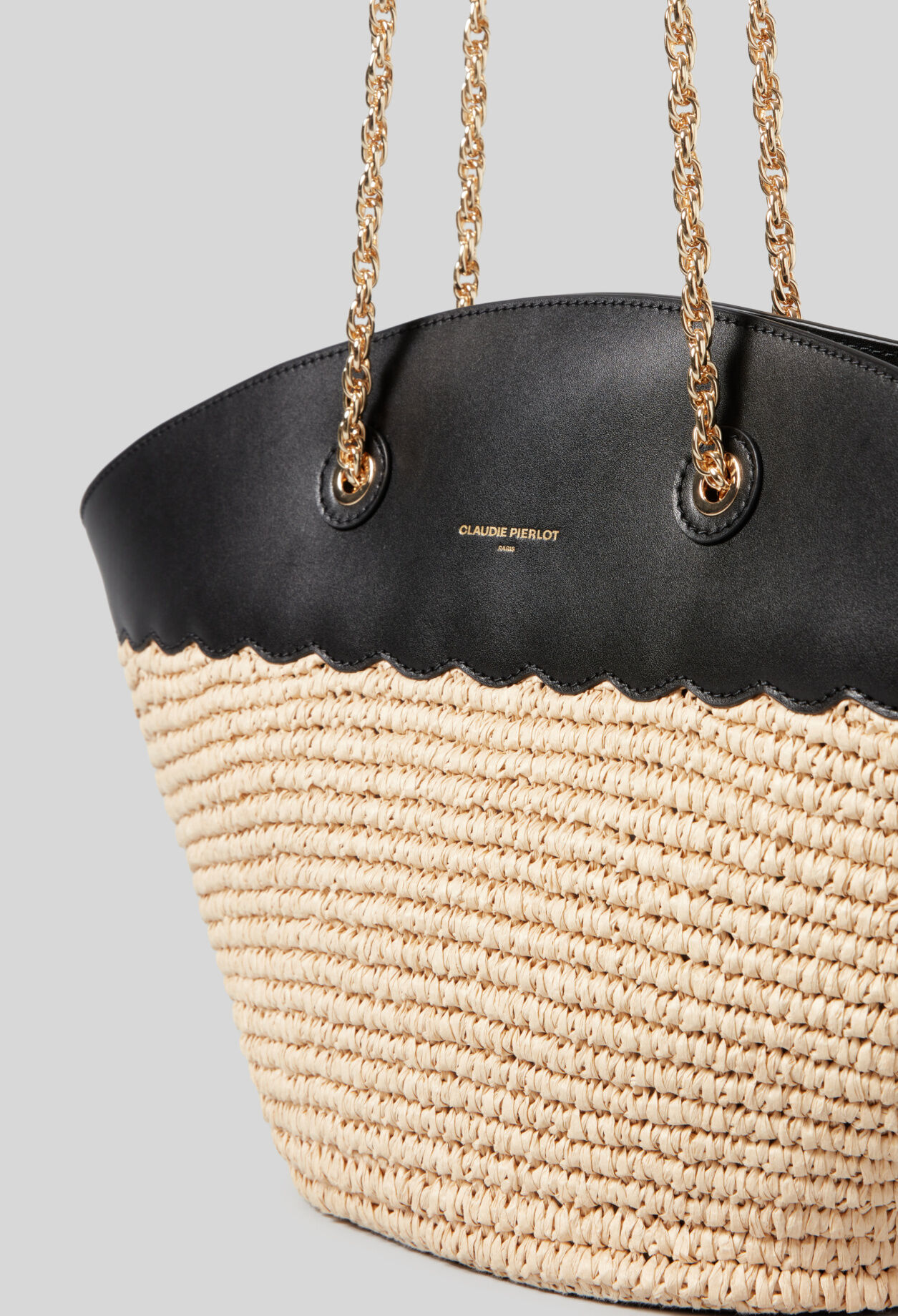 Woven Basket Bag Leather Trim