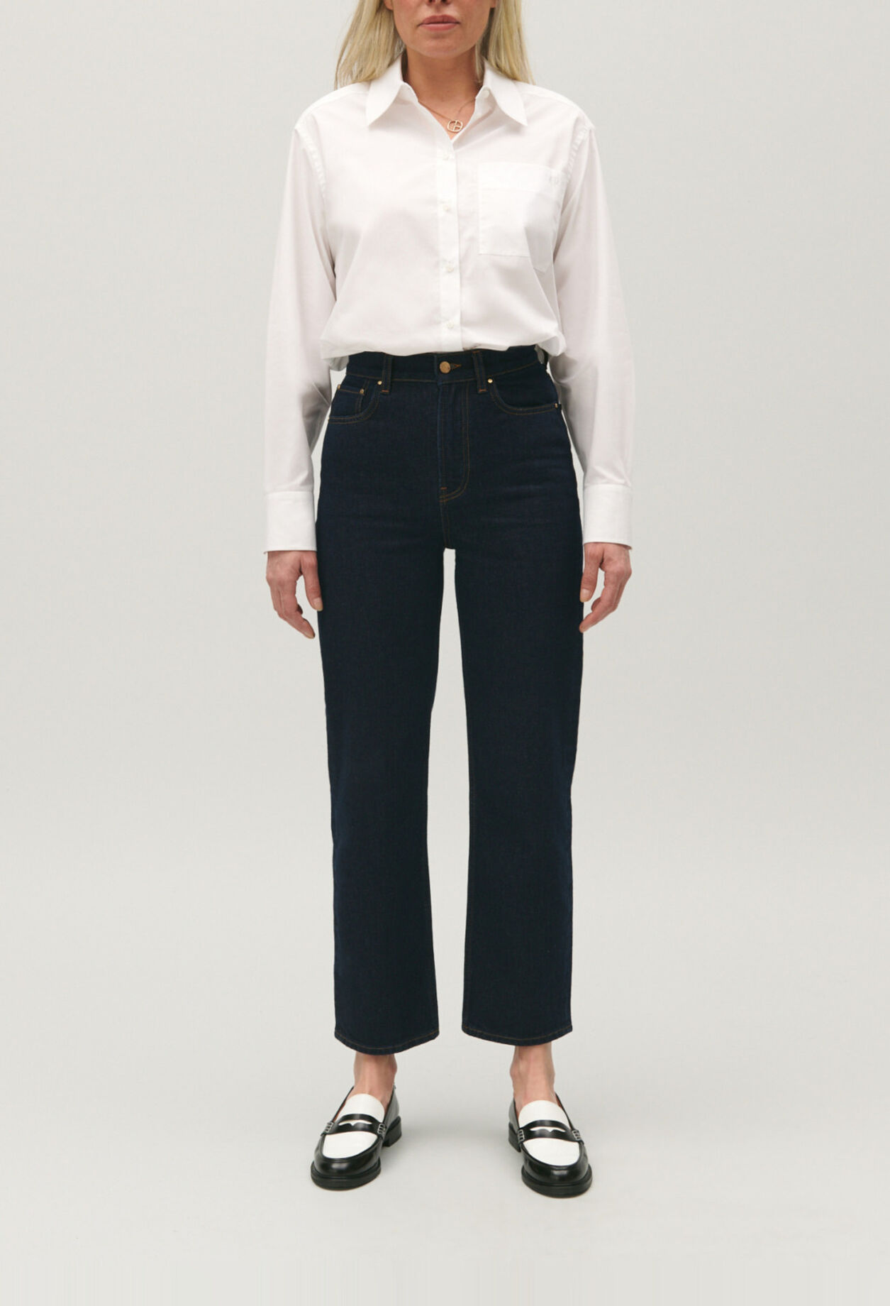 Blue raw denim jeans
