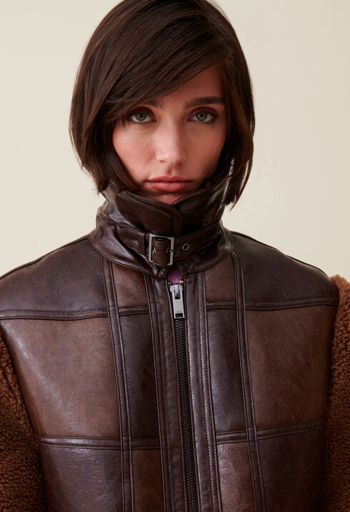 Short two-tone mixed fabric jacket