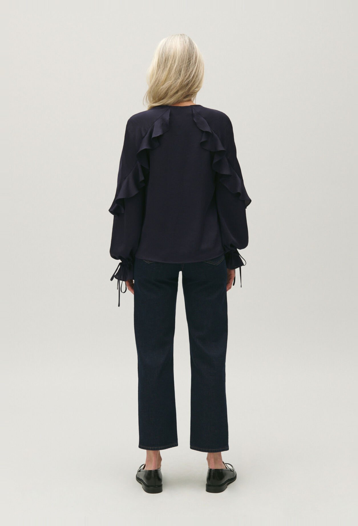 Blouse volants bleu marine