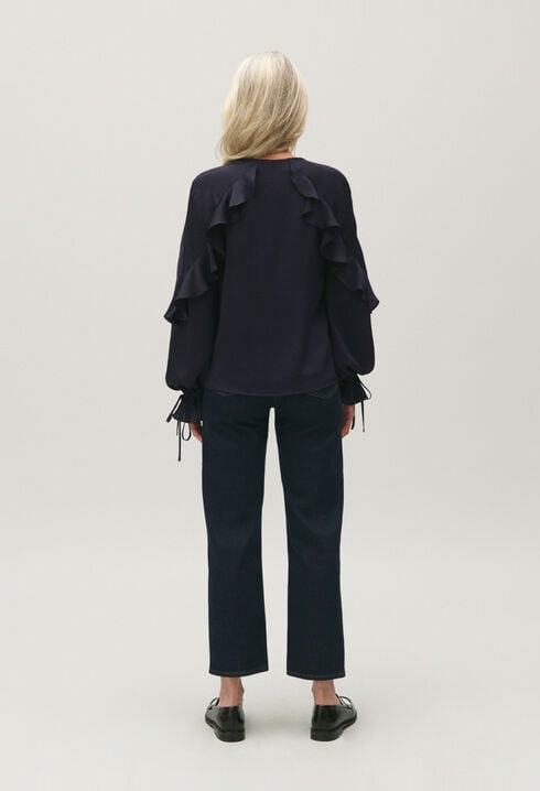 Blouse volants bleu marine