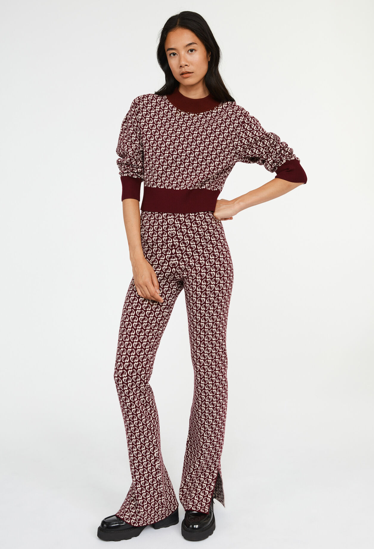Pull bicolore maille imprimé coeur