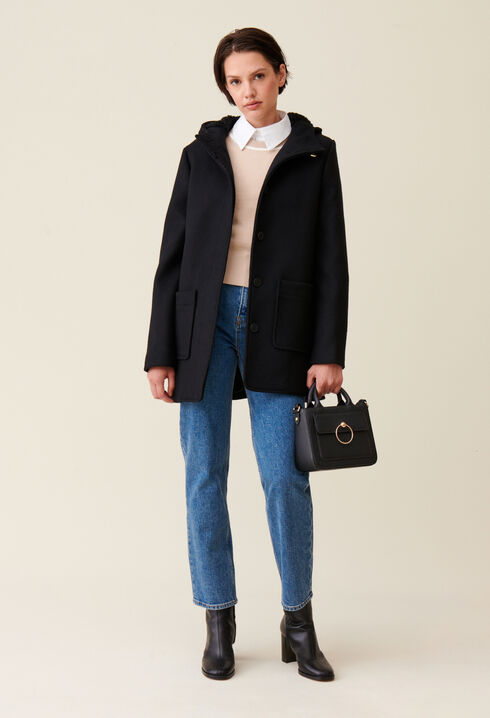 Black hooded coat