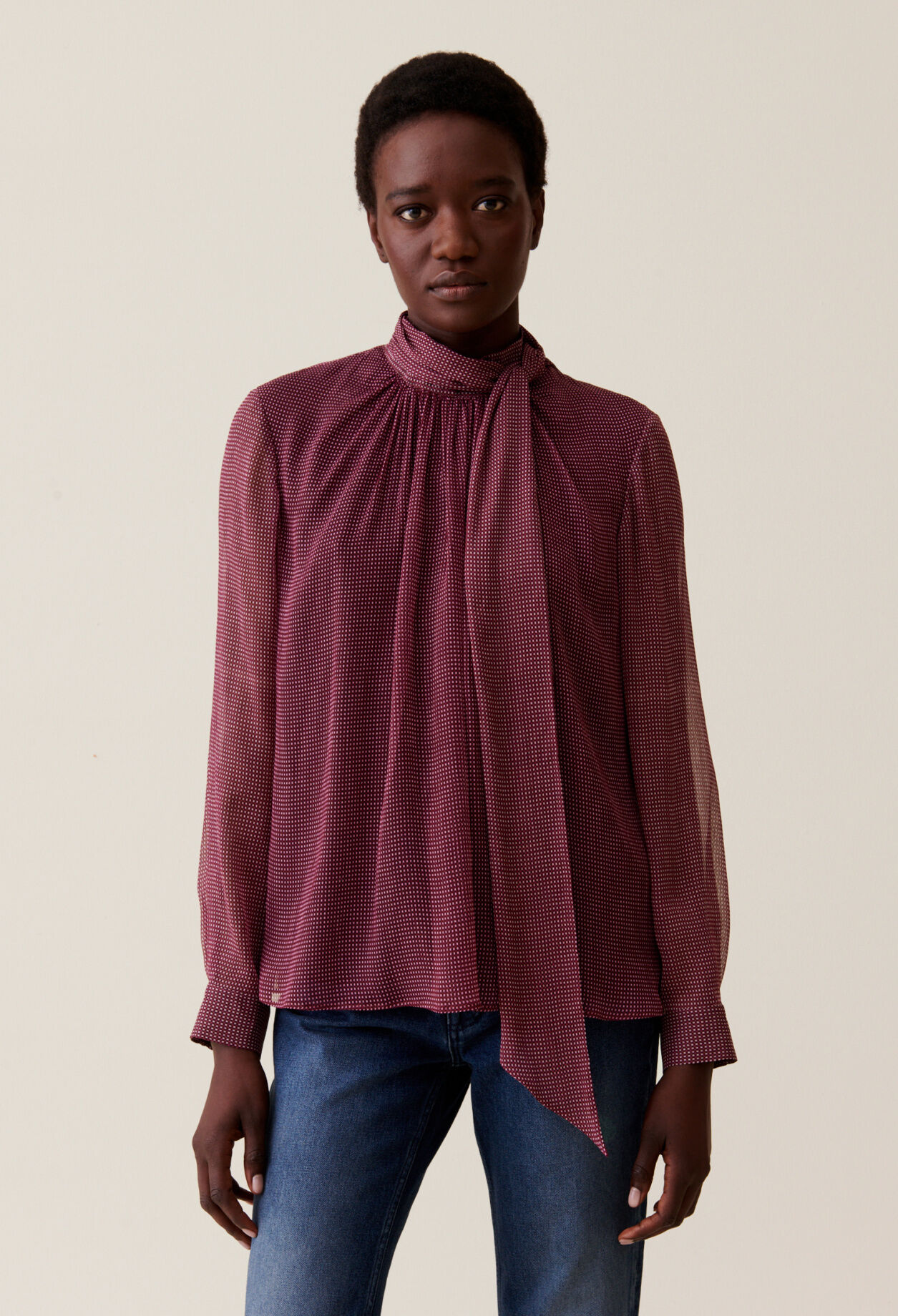 Blouse lavallière carreaux fluide