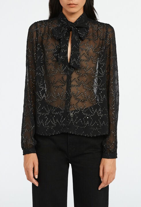 Star pattern shirt with pussycat bow