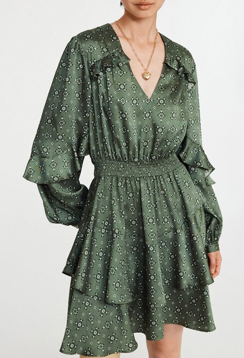 Robe courte à motif géométrique smocké