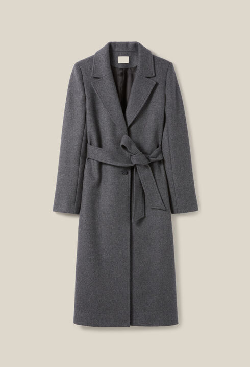 Manteau long ceinture gris 