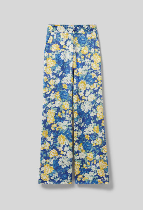 Pantalon droit large à fleurs