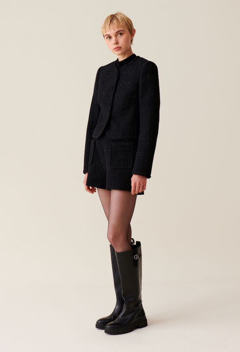 Veste droite noire tweed