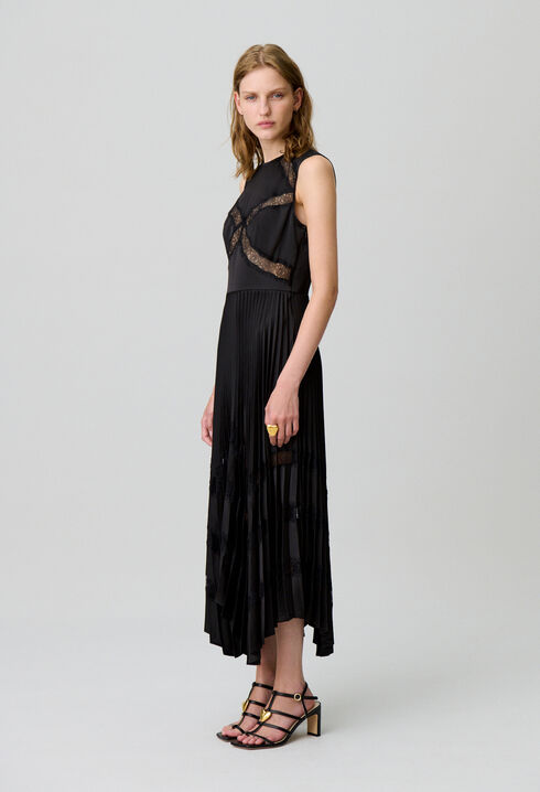 Pleated satin maxi dress