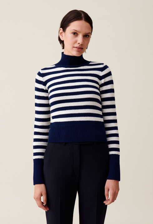 Pull marinière col montant