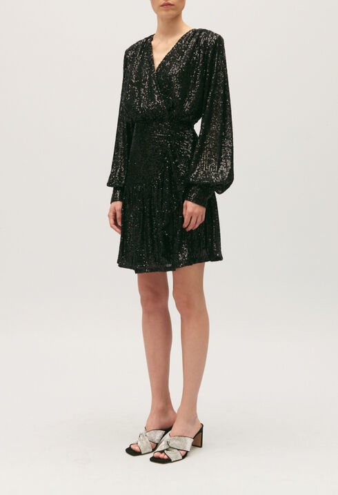 Robe courte sequins noire
