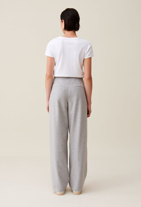 Pantalon large maille gris clair