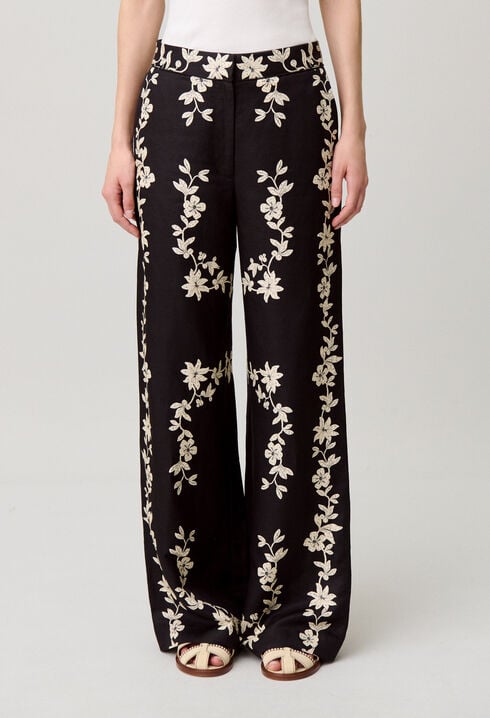 Floral wide-leg trousers