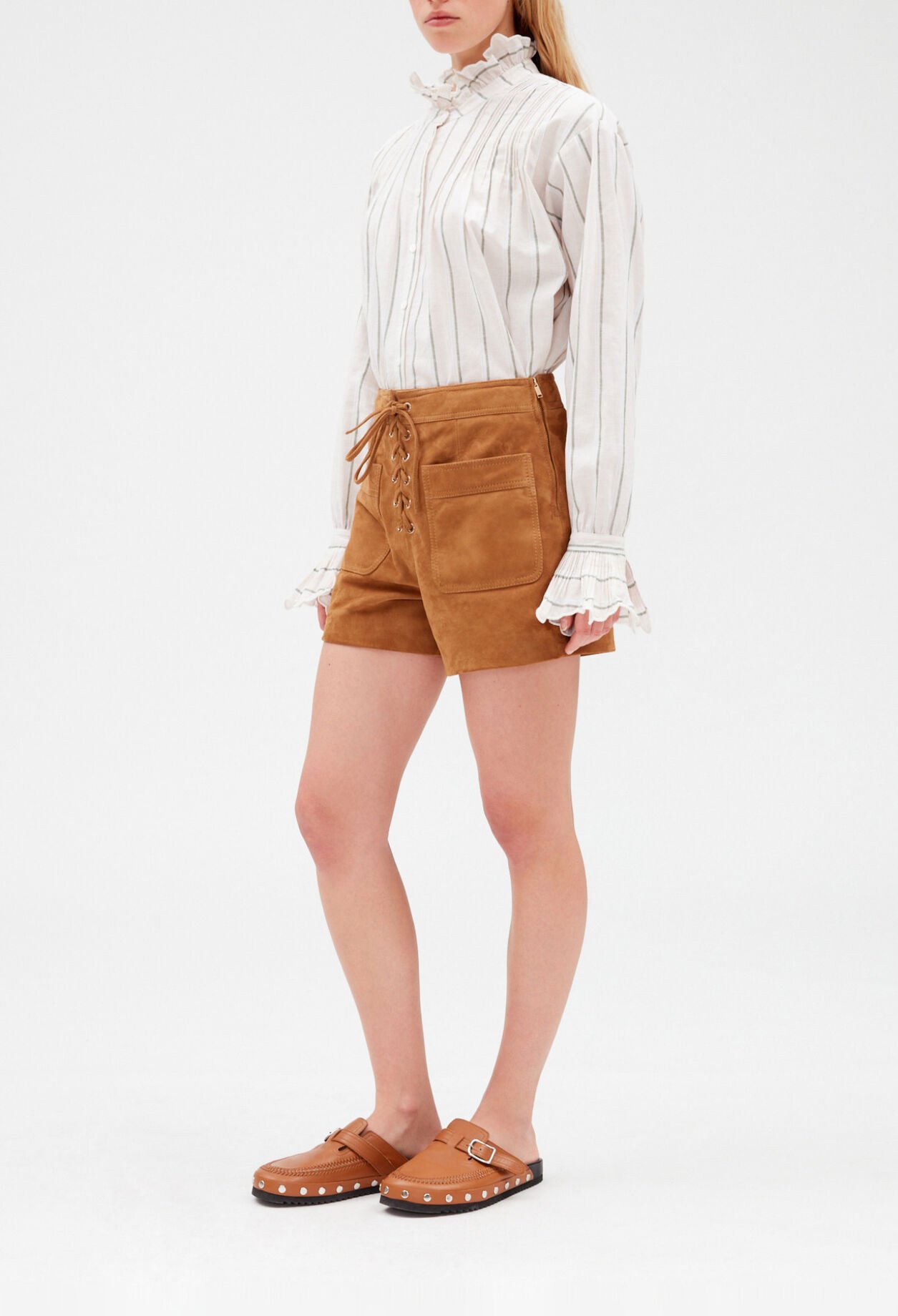 Camel suede shorts