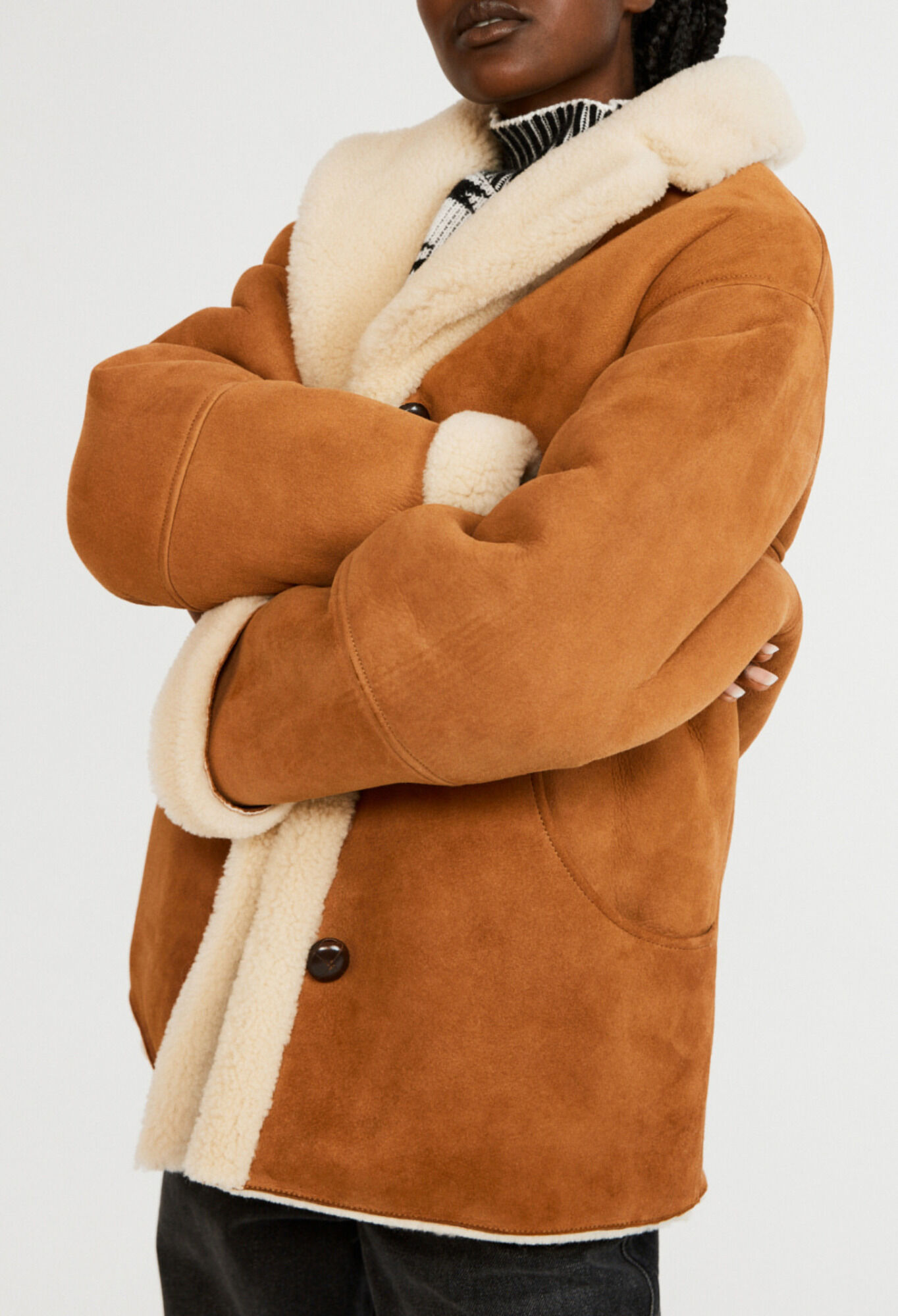 Manteau camel reversible peau retournee pour femme Claudie Pierlot