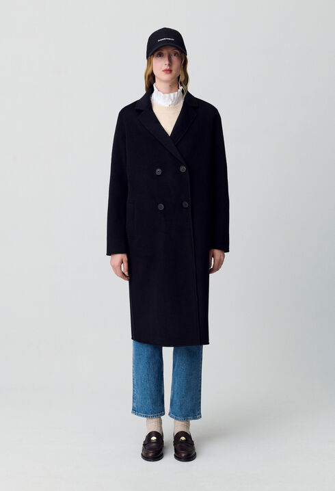 Manteau noir droit mi-long 