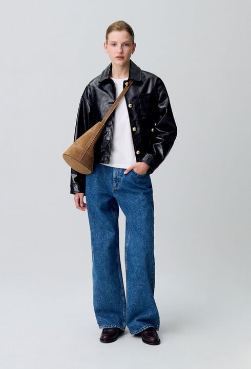 Blouson cuir vernis vieilli