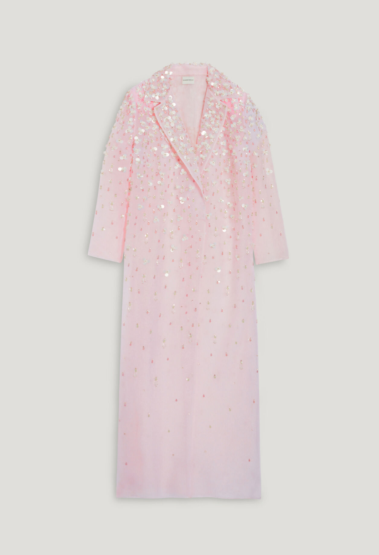 Manteau long soie et sequins blush