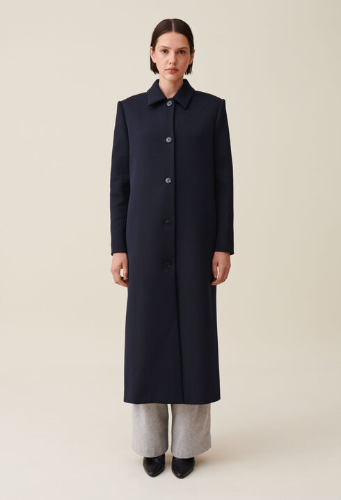 Manteau long coupe droite bleu