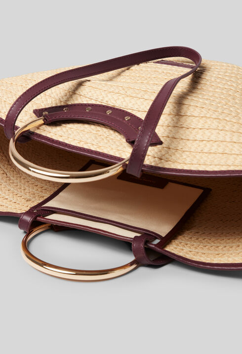 Braided raffia basket with handles