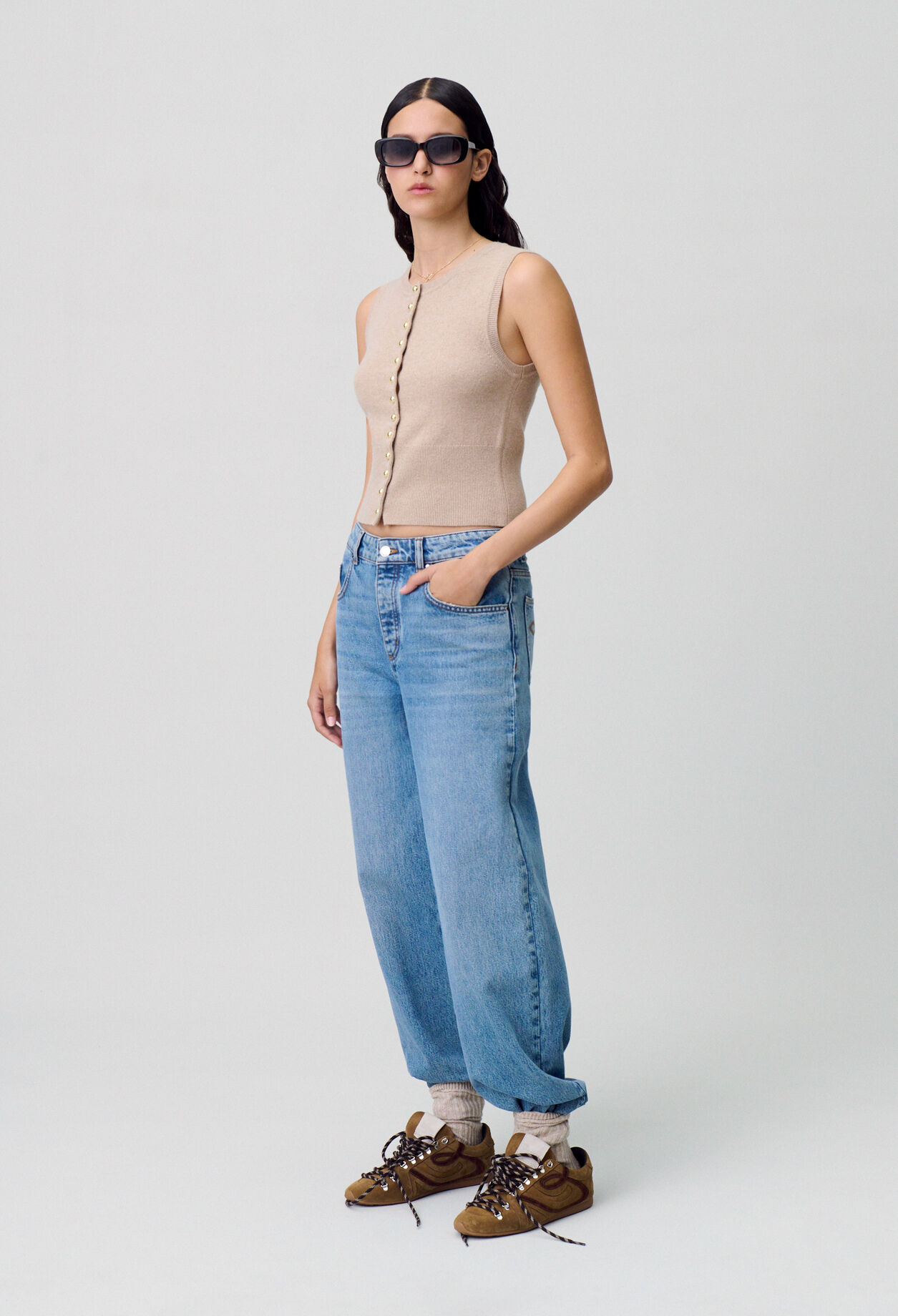 Top maille boutonné