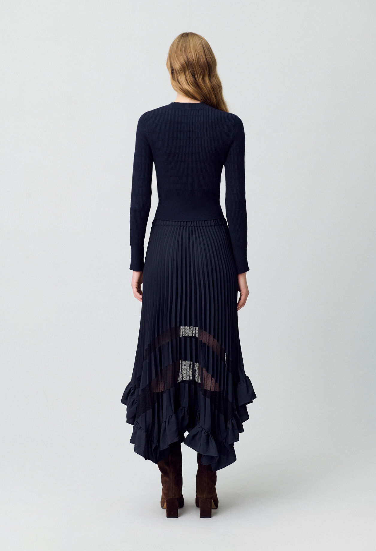 Jupe midi plissée et asymétrique