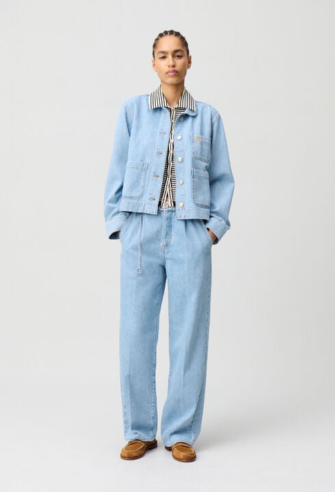 Veste jean denim col claudine