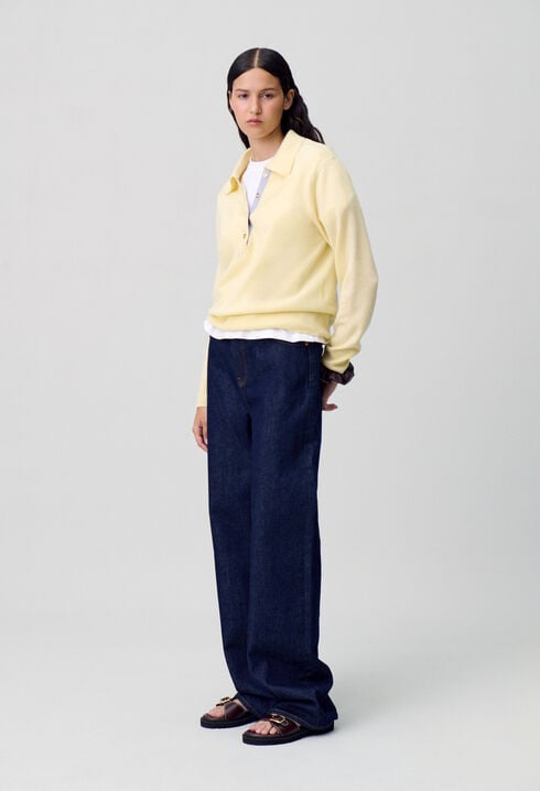 Raw denim straight-cut jeans