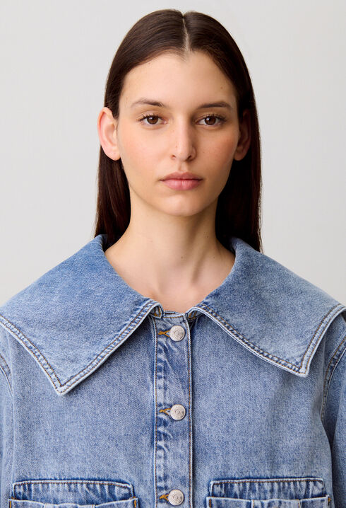 Veste denim surpiqures contrastées