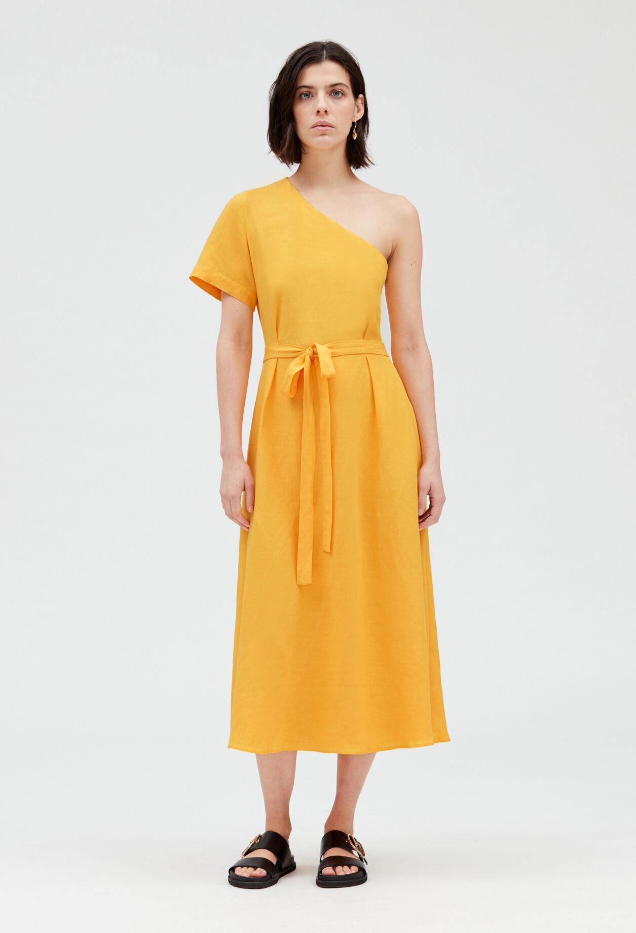 Robe midi asymetrique jaune pour femme Claudie Pierlot