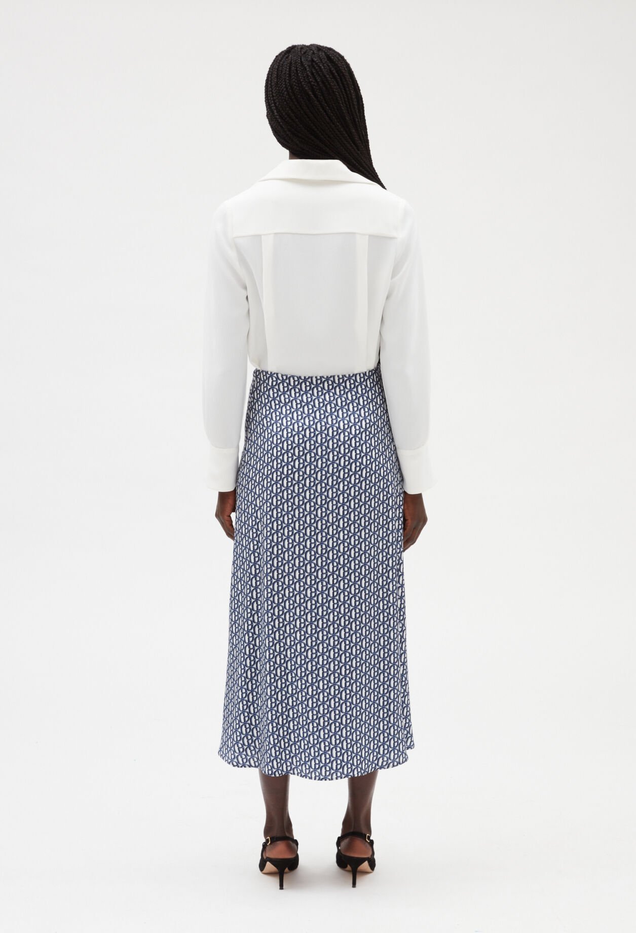 Monogrammed blue midi skirt
