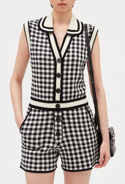 Two-tone checked playsuit